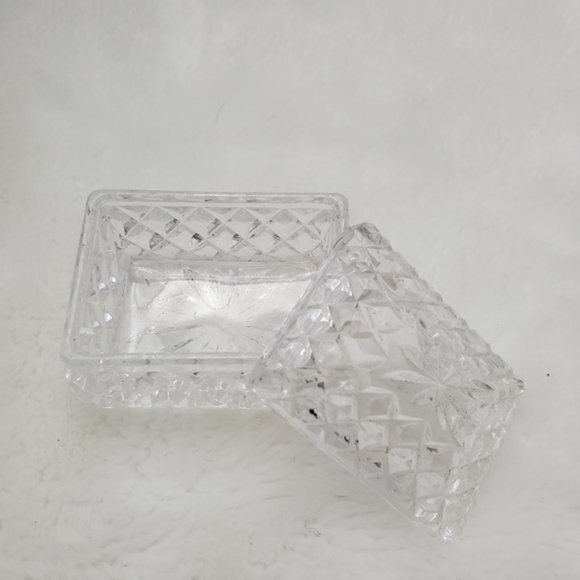 Vintage Diamond Cut Glass Trinket Box with lid